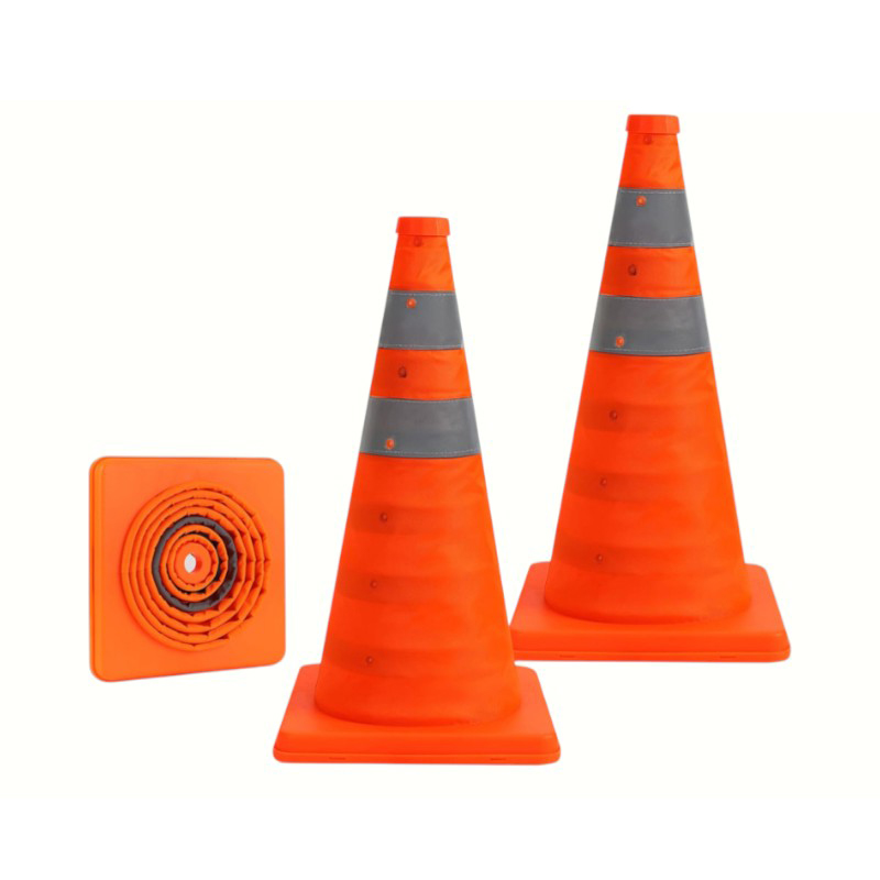 Cono de tráfico plegable multifuncional portátil reflectante de alta intensidad con luz de advertencia LED enchufable montada en la parte superior para operaciones móviles y de emergencia
